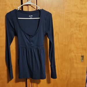 Hollister Women's Deep Blue Long Sleeve Babydoll Top